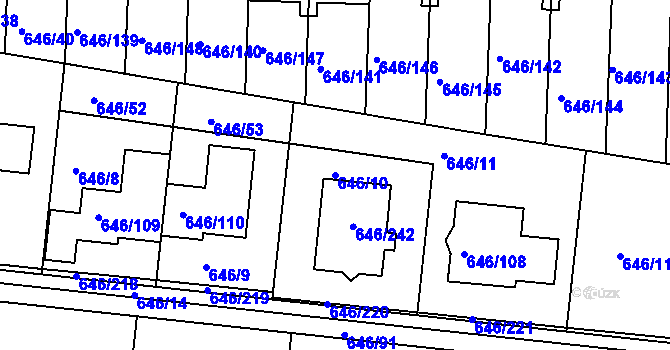 Parcela st. 646/10 v KÚ Česká, Katastrální mapa