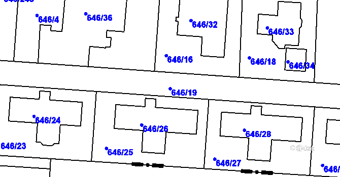 Parcela st. 646/19 v KÚ Česká, Katastrální mapa