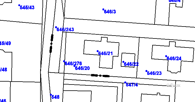 Parcela st. 646/21 v KÚ Česká, Katastrální mapa