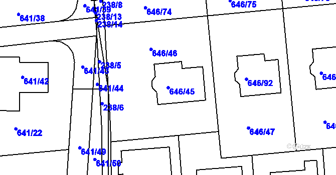 Parcela st. 646/45 v KÚ Česká, Katastrální mapa