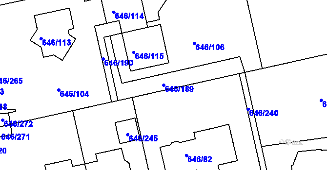 Parcela st. 646/189 v KÚ Česká, Katastrální mapa