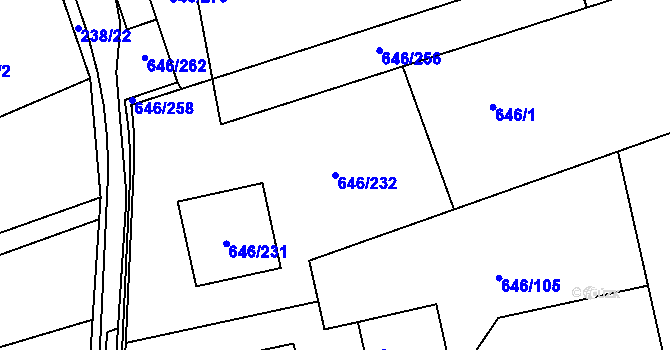 Parcela st. 646/232 v KÚ Česká, Katastrální mapa