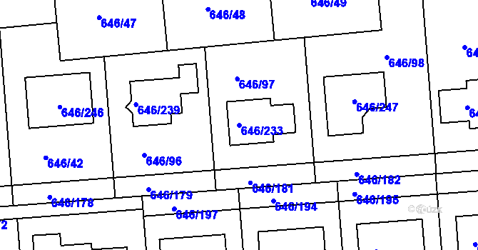 Parcela st. 646/233 v KÚ Česká, Katastrální mapa