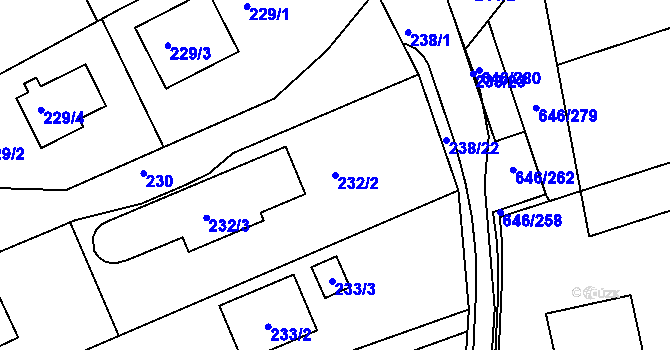 Parcela st. 232/2 v KÚ Česká, Katastrální mapa