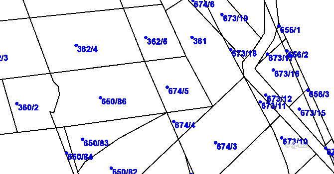 Parcela st. 674/5 v KÚ Česká, Katastrální mapa