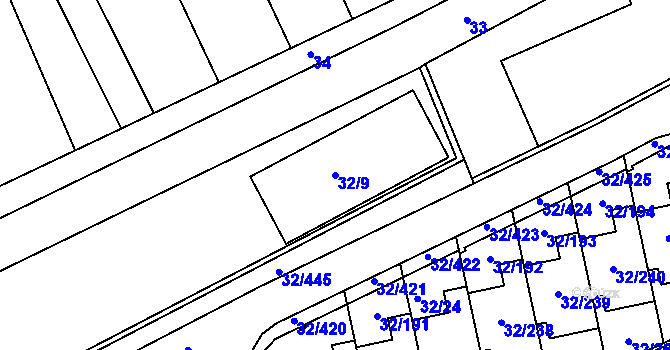 Parcela st. 32/9 v KÚ Česká, Katastrální mapa