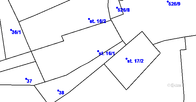 Parcela st. 16/1 v KÚ Cibotín, Katastrální mapa