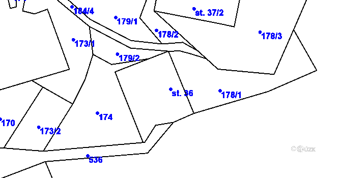 Parcela st. 36 v KÚ Cibotín, Katastrální mapa