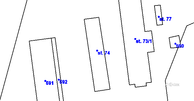 Parcela st. 74 v KÚ Cibotín, Katastrální mapa