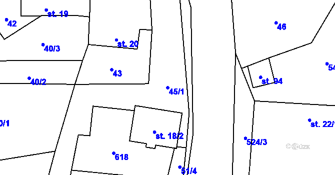 Parcela st. 45/1 v KÚ Cibotín, Katastrální mapa