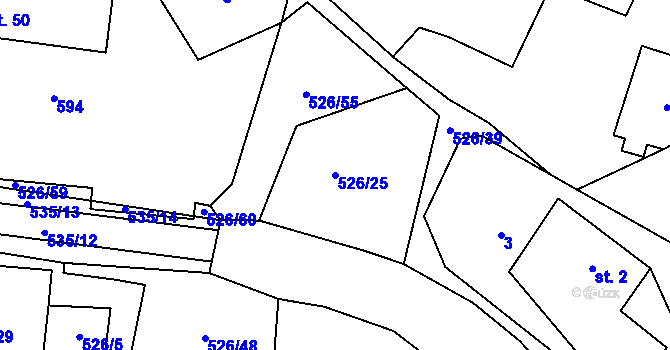 Parcela st. 526/25 v KÚ Cibotín, Katastrální mapa
