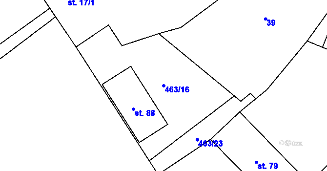Parcela st. 463/16 v KÚ Cibotín, Katastrální mapa