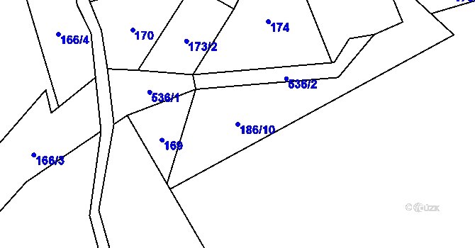 Parcela st. 186/10 v KÚ Cibotín, Katastrální mapa
