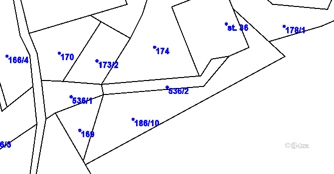 Parcela st. 536/2 v KÚ Cibotín, Katastrální mapa