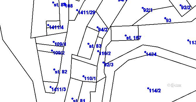 Parcela st. 110/2 v KÚ Česká Bělá, Katastrální mapa
