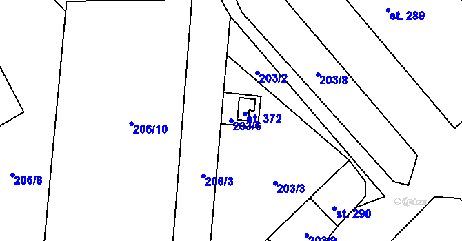 Parcela st. 203/6 v KÚ Česká Bělá, Katastrální mapa
