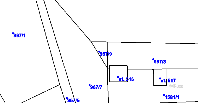 Parcela st. 967/9 v KÚ Česká Bělá, Katastrální mapa