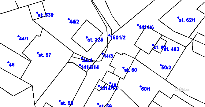 Parcela st. 44/3 v KÚ Česká Bělá, Katastrální mapa
