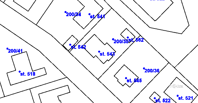 Parcela st. 543 v KÚ Česká Bělá, Katastrální mapa