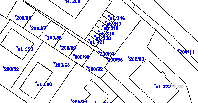 Parcela st. 200/93 v KÚ Česká Bělá, Katastrální mapa