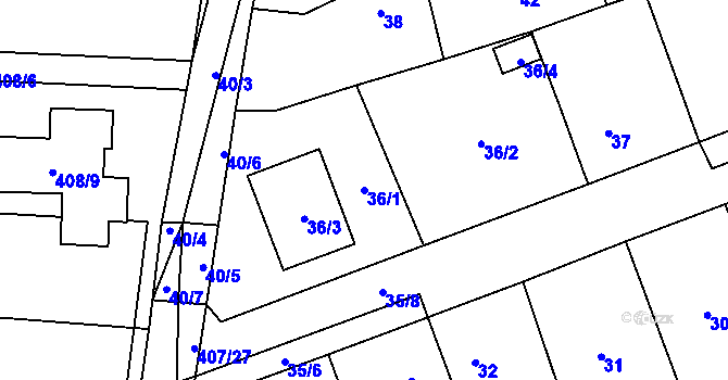 Parcela st. 36/1 v KÚ Česká Bříza, Katastrální mapa