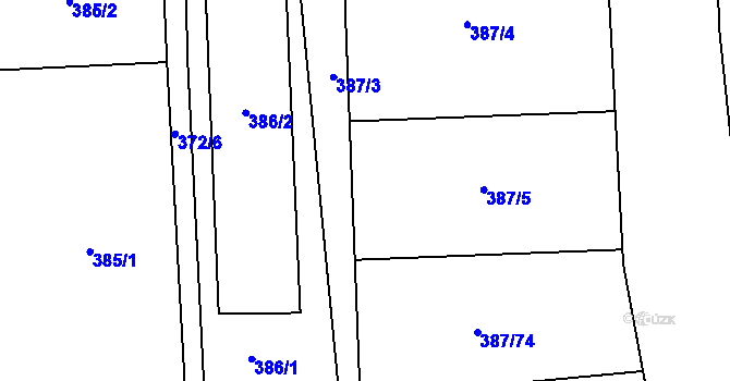 Parcela st. 387/3 v KÚ Česká Bříza, Katastrální mapa