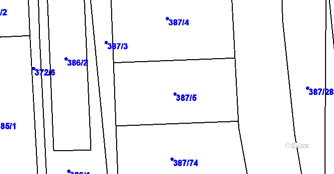 Parcela st. 387/4 v KÚ Česká Bříza, Katastrální mapa