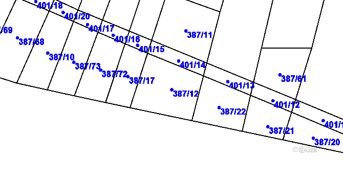 Parcela st. 387/12 v KÚ Česká Bříza, Katastrální mapa