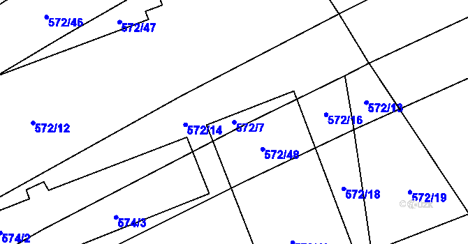 Parcela st. 572/7 v KÚ Česká Bříza, Katastrální mapa
