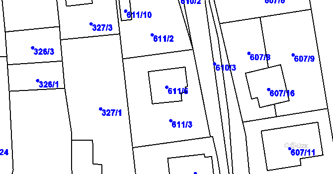 Parcela st. 611/6 v KÚ Česká Bříza, Katastrální mapa