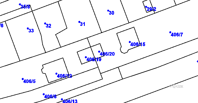 Parcela st. 406/20 v KÚ Česká Bříza, Katastrální mapa