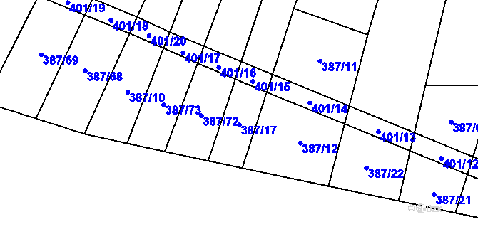 Parcela st. 387/17 v KÚ Česká Bříza, Katastrální mapa