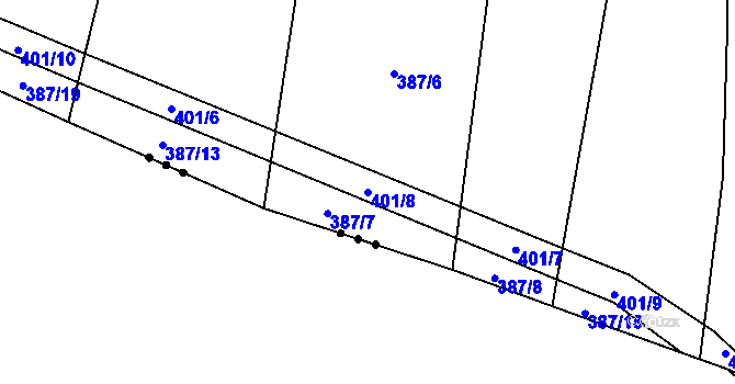 Parcela st. 401/8 v KÚ Česká Bříza, Katastrální mapa