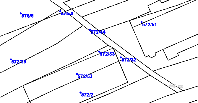 Parcela st. 572/33 v KÚ Česká Bříza, Katastrální mapa