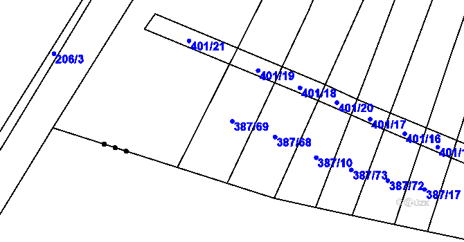 Parcela st. 387/69 v KÚ Česká Bříza, Katastrální mapa
