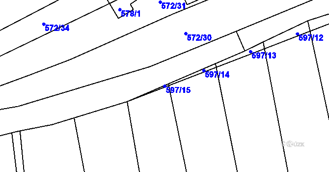 Parcela st. 597/15 v KÚ Česká Bříza, Katastrální mapa