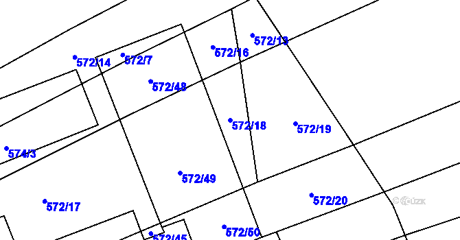 Parcela st. 572/18 v KÚ Česká Bříza, Katastrální mapa