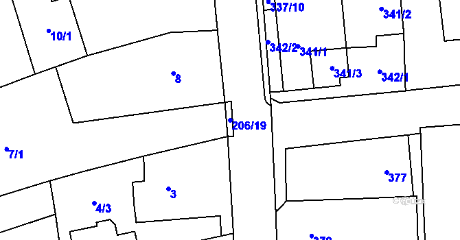 Parcela st. 206/19 v KÚ Česká Bříza, Katastrální mapa