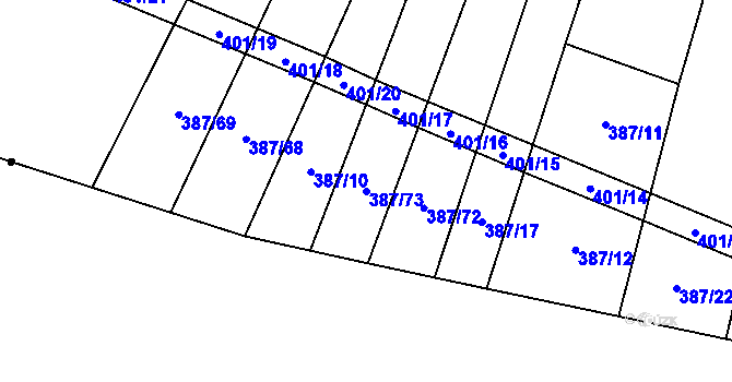 Parcela st. 387/73 v KÚ Česká Bříza, Katastrální mapa
