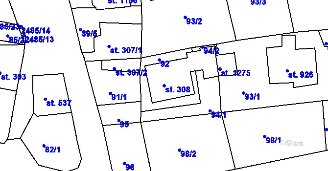 Parcela st. 308 v KÚ Česká Kamenice, Katastrální mapa
