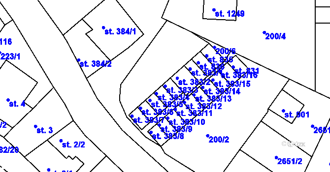 Parcela st. 383/3 v KÚ Česká Kamenice, Katastrální mapa