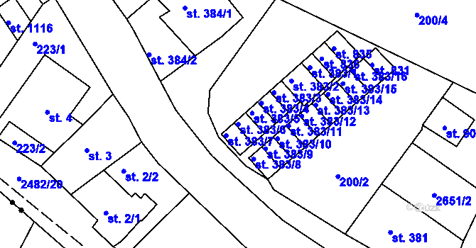 Parcela st. 383/6 v KÚ Česká Kamenice, Katastrální mapa