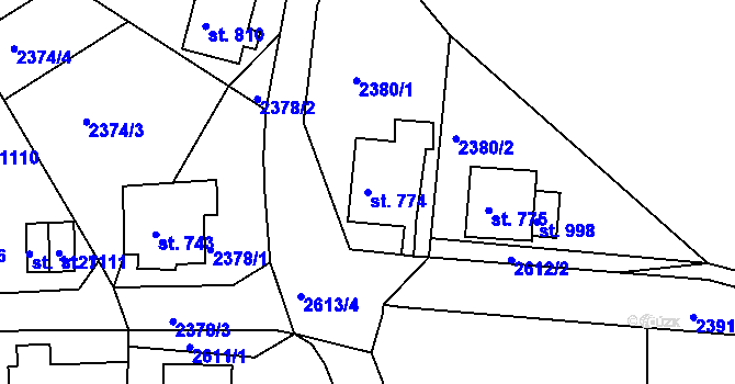 Parcela st. 774 v KÚ Česká Kamenice, Katastrální mapa