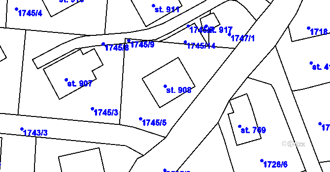 Parcela st. 908 v KÚ Česká Kamenice, Katastrální mapa