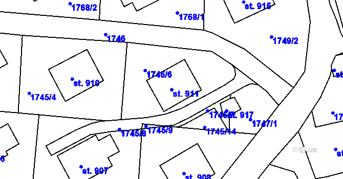 Parcela st. 911 v KÚ Česká Kamenice, Katastrální mapa