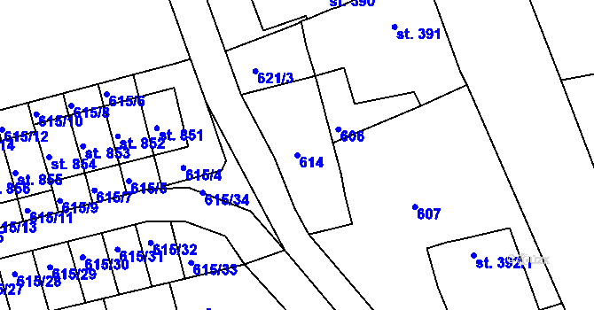 Parcela st. 614 v KÚ Česká Kamenice, Katastrální mapa