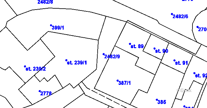 Parcela st. 2482/9 v KÚ Česká Kamenice, Katastrální mapa