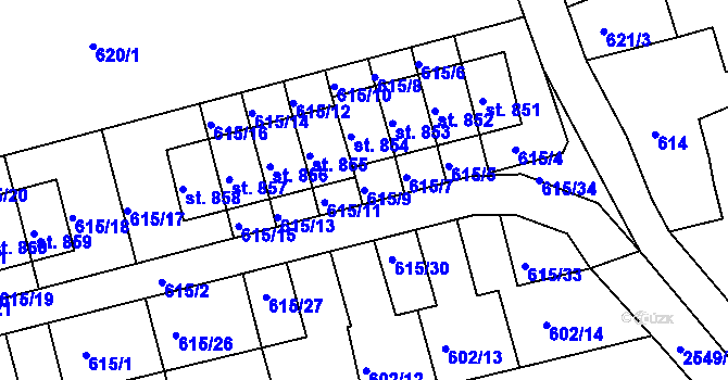 Parcela st. 615/9 v KÚ Česká Kamenice, Katastrální mapa