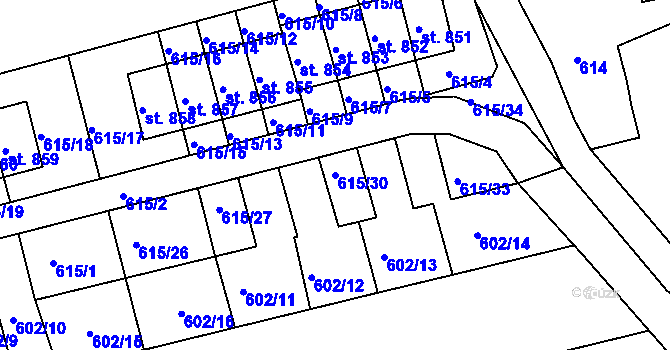 Parcela st. 615/30 v KÚ Česká Kamenice, Katastrální mapa