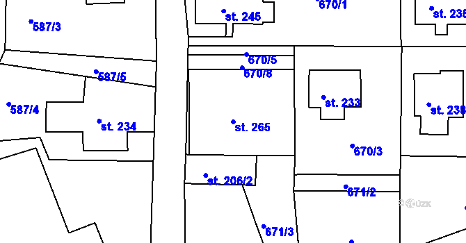 Parcela st. 265 v KÚ Dolní Kamenice, Katastrální mapa